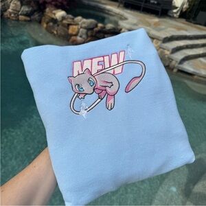 Mew pokemom Blue hoodie machine embroidered